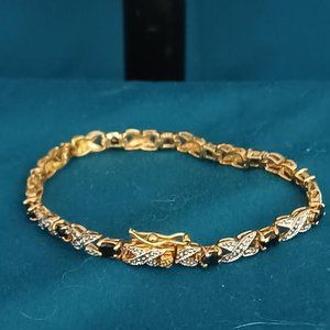 Deep Blue Sapphire & Gold Plated X O  Bracelet Alternating Diamond Chips